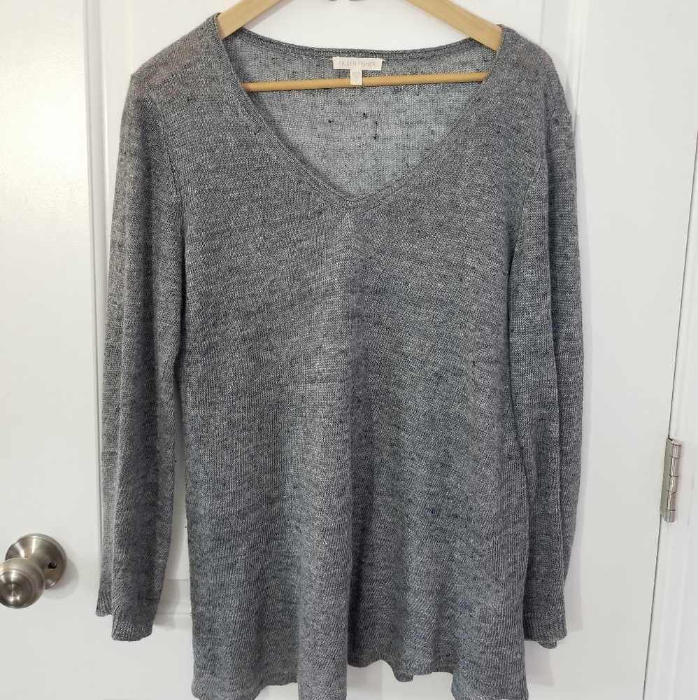 Eileen Fisher Lightweight Gray Linen Sweater